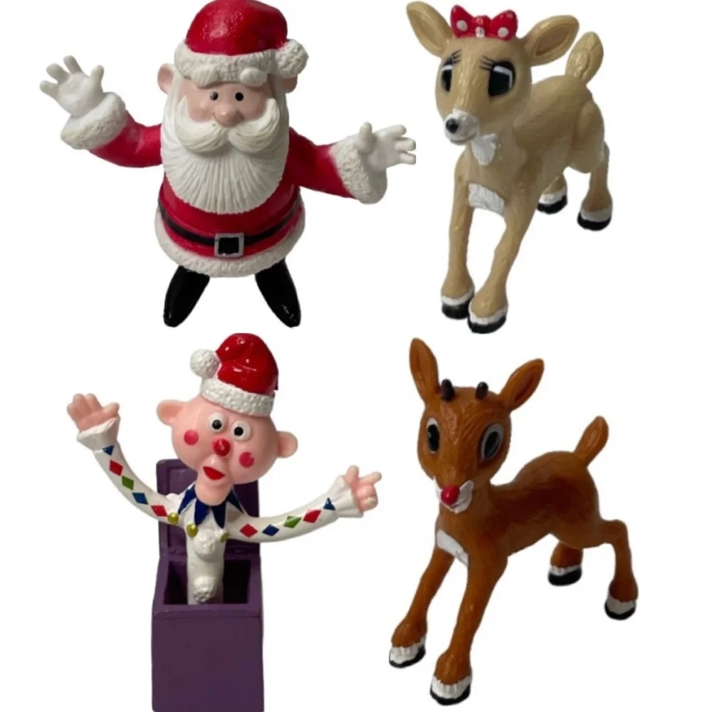 Vintage Christmas Decor Figures Santa Jack in the box Rudolph Reindeer Clarice